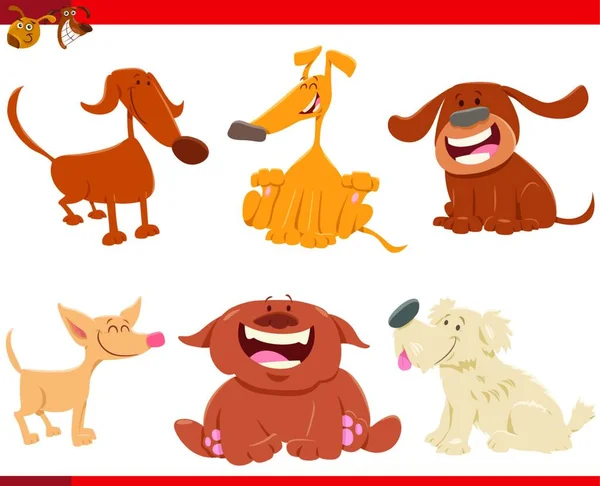 Ilustracja Kreskówek Happy Dogs Animal Characters Set — Wektor stockowy