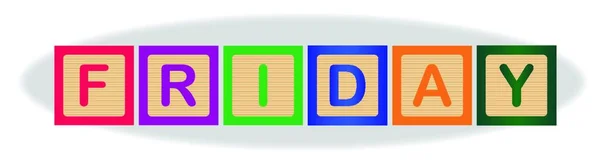 Word Friday Spelled Out Kiddies Wooden Block Letters — Stock Vector