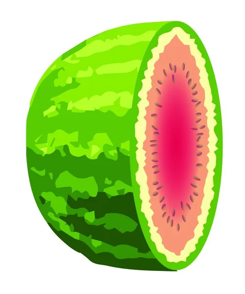 Typisk Vattenmelon Skivad Till Hälften Med Frön Isolerade Vit Bakgrund — Stock vektor