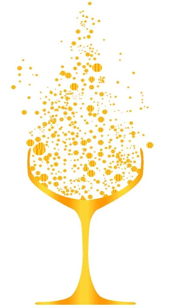 Tradizionale Bicchiere Champagne Oro Contorno Pieno Bolle Oro — Vettoriale Stock