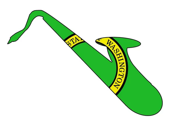 Silhuett Saxofon Med Ett Intryck Flaggan Usa Delstaten Washington Över — Stock vektor