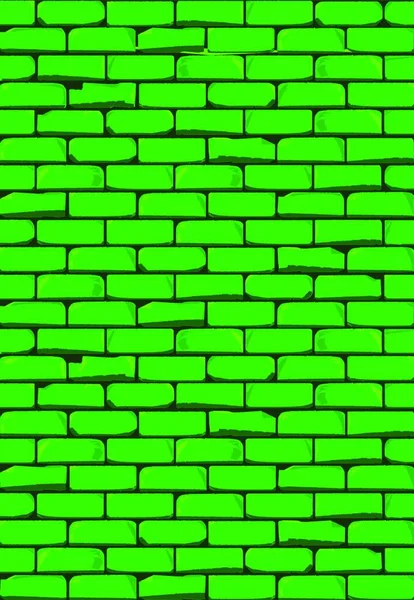 背景としていくつかの損傷を示す明るい緑のレンガの壁 — ストックベクタ
