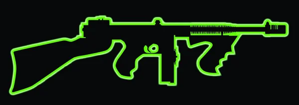Ein Grünes Neonlicht Outlinetommy Gewehr Wie Gangster Den Wilden Zwanzigern — Stockvektor