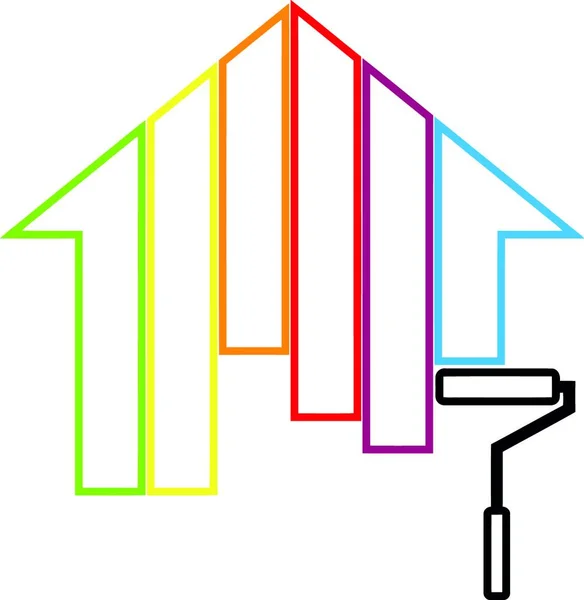 Casa Rodillo Pintura Arco Iris Pintor Logotipo — Vector de stock