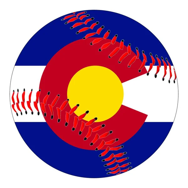 stock vector A new white baseball with red stitching with the Colorado state flag overlay isolated on white