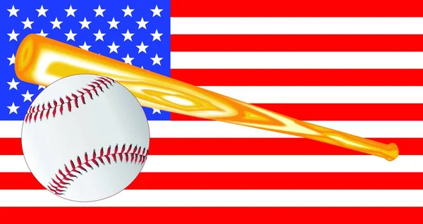 Una Palla Baseball Pipistrello Sullo Sfondo Una Bandiera Stars Stropes — Vettoriale Stock