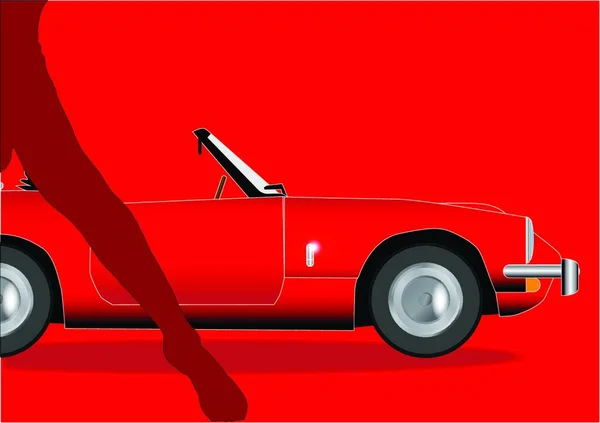 Une Vieille Voiture Sport Classique Britannique Rouge Avec Une Jambe — Image vectorielle