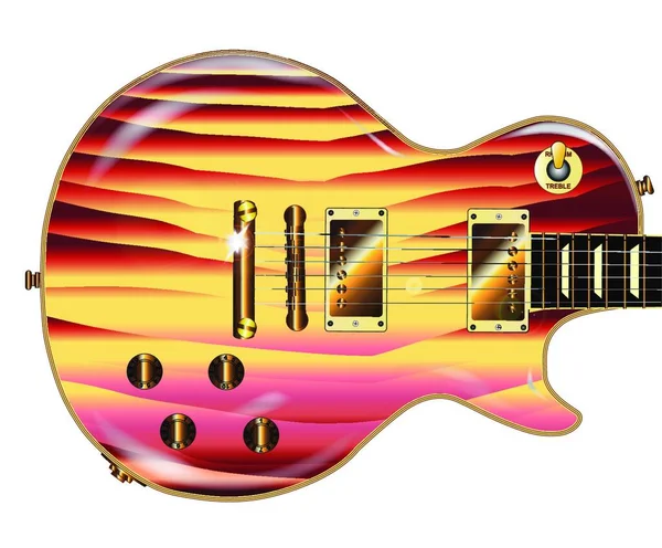 金制吉他一种带有金制金属配件的白色背景的多颗粒电吉他 — 图库矢量图片