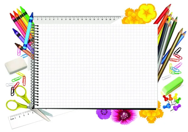 Concept Back School Notepad School Supplies Background Illustration Your Commercial — стоковый вектор