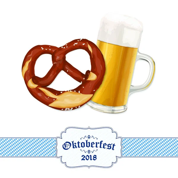 Oktoberfest 2018 Hintergrund Mit Brezel Und Bier — Stockvektor