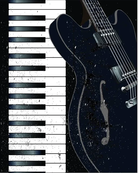 黑白相间的钢琴键和电吉他 带有刺耳的爵士乐Fx — 图库矢量图片