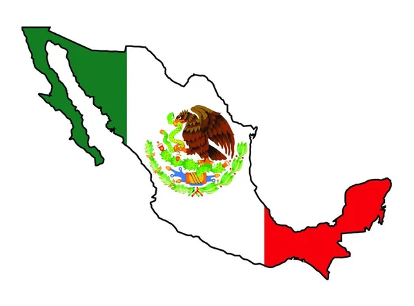 Carte Schématique Mexique Avec Drapeau Sur Fond Blanc — Image vectorielle