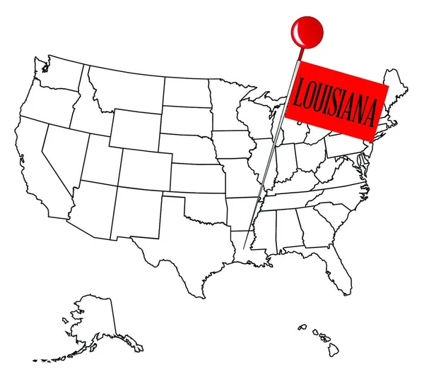 Obrysová Mapa Usa Knoflíkem Státě Louisiana — Stockový vektor