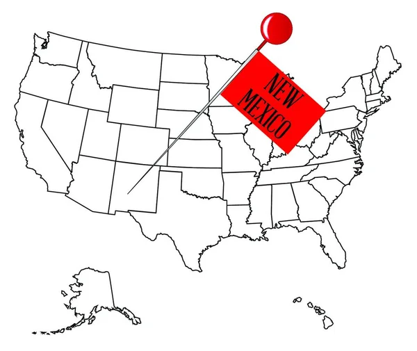 Obrysová Mapa Usa Knoflíkem Státě Nové Mexiko — Stockový vektor
