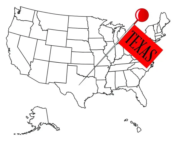 Obrysová Mapa Usa Knoflíkem Státě Texas — Stockový vektor
