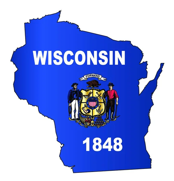 Mappa Generale Dello Stato Americano Del Wisconsin Con Inserimento Della — Vettoriale Stock