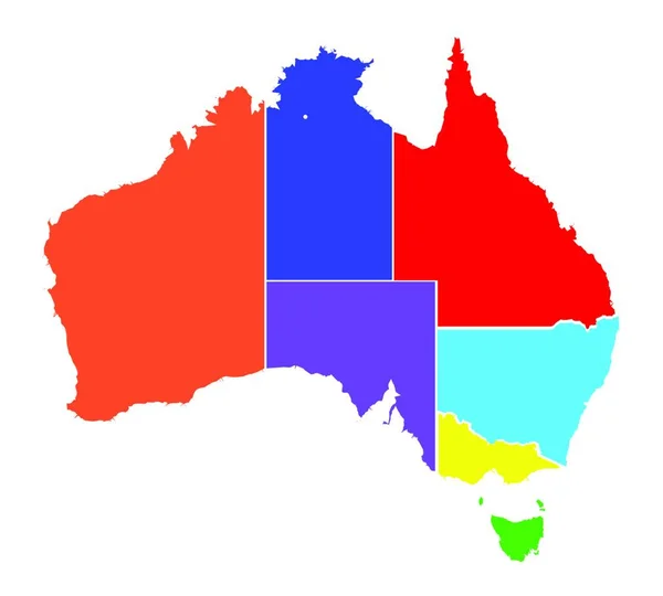 Barevná Silueta Mapa Australských Států Bílém Pozadí — Stockový vektor