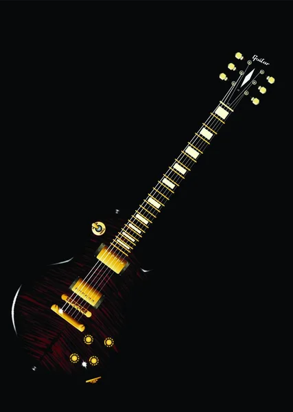 赤を背景にした典型的なソリック ボディのエレキ ギター — ストックベクタ