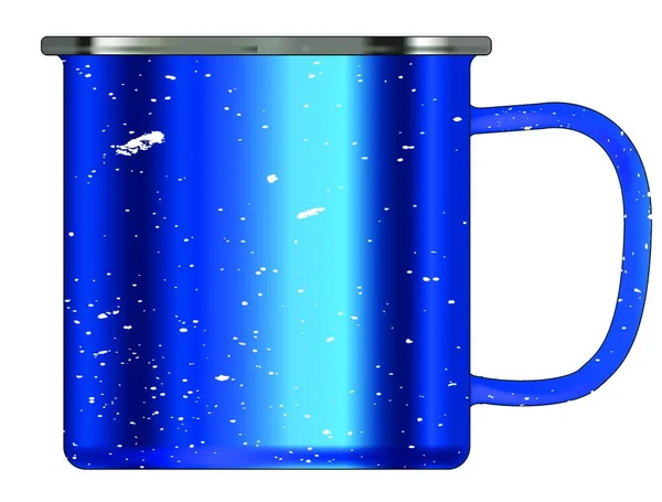 Une Tasse Étain Typique Couleur Bleue Avec Des Effets Papillon — Image vectorielle