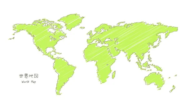 Mappa Del Mondo Disegnata Mano Traduzione Mercator Mappa Del Mondo — Vettoriale Stock