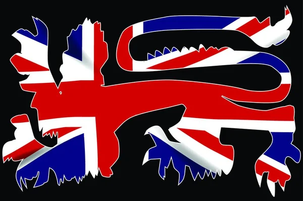 Tradizionale Leone Inglese Silhouette Sulla Union Jack Bandiera Del Regno — Vettoriale Stock