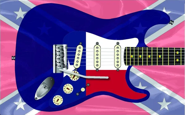 Een Traditionele Solid Body Elektrische Gitaar Met Een Texas Vlag — Stockvector