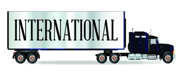 Передній Кінець Великої Вантажівки Білому Тлі Міжнародним Написом — стоковий вектор