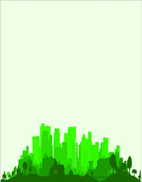 Very Edge City Trees Buildings Emerald Green Background — Stock Vector