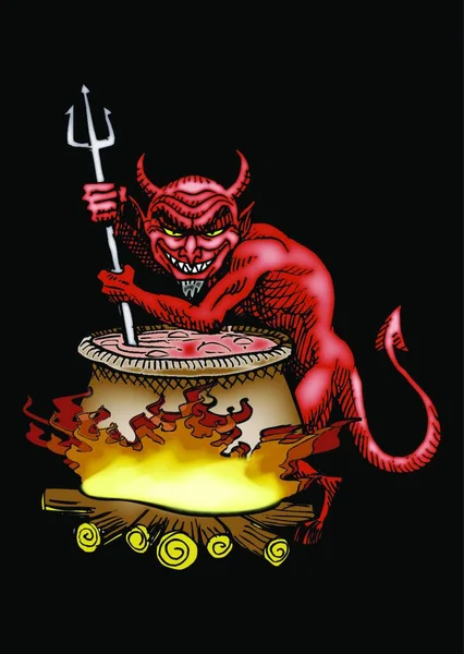 Диявол Змішування Великий Киплячий Горщик Векторні Ілюстрації — стоковий вектор