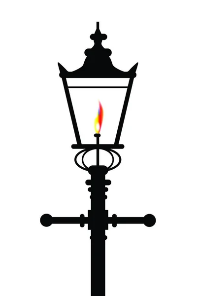 典型的伦敦老式煤气灯 有火焰和光芒笼罩在白色的背景上 — 图库矢量图片