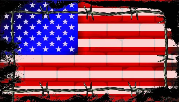 Stars Stripes Flag Brick Wall Ostbed Wire Border — Stockový vektor