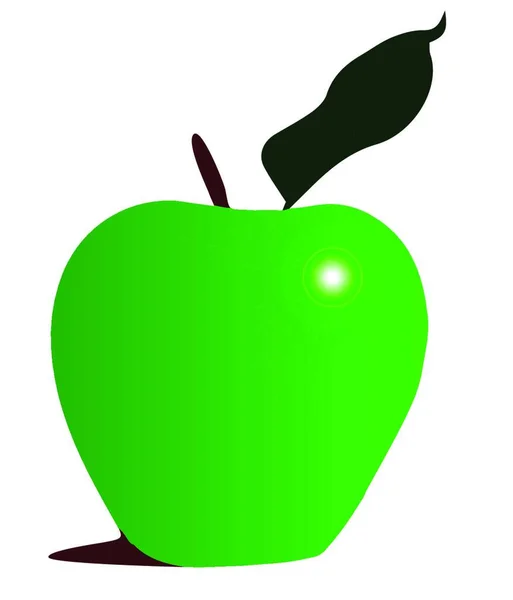 Una Manzana Verde Con Tallo Hoja Aislada Sobre Fondo Blanco — Vector de stock