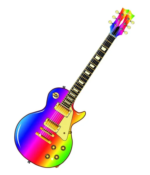 Gökkuşağı Lgbt Renklerinde Tanımlayıcı Rock Roll Gitarı Mavi Bir Arkaplan — Stok Vektör