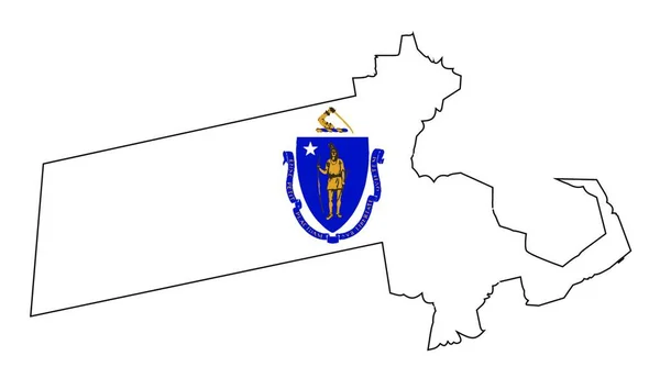 Carte État Massachusetts Avec Drapeau Sur Fond Blanc — Image vectorielle