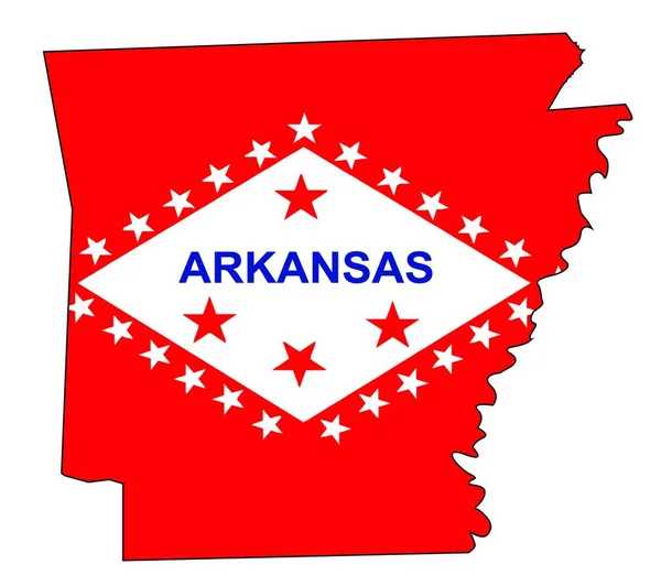 State Map Outline Arkansas White Background Flag Inset — Stock Vector