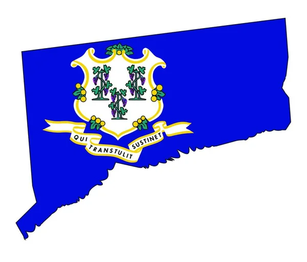 Státní Mapa Obrys Connecticut Bílém Pozadí Vlajkou Nárazníku — Stockový vektor