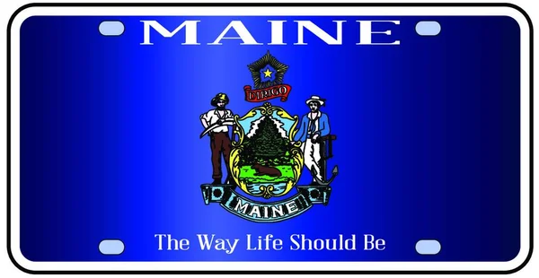 Bandiera Targa Dello Stato Del Maine Nei Colori Della Bandiera — Vettoriale Stock