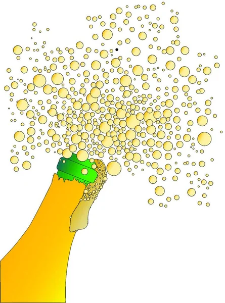 Пляшка Шампанського Відкривається Фризом Бульбашками Ізольовані Білому — стоковий вектор