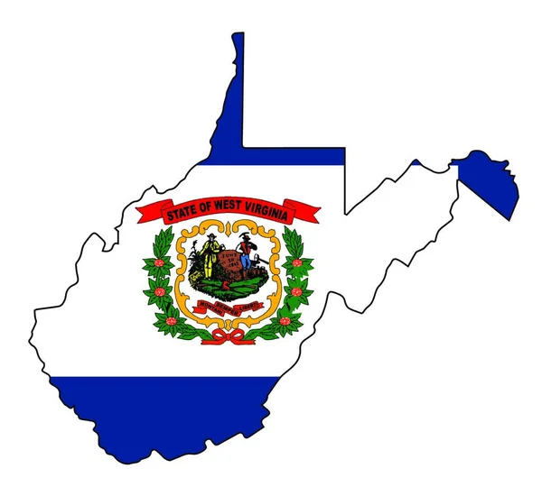 Západní Virginie Obrys Mapa Přes Bílé Pozadí Vlajkovou Vložkou — Stockový vektor