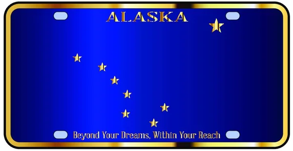 Státní Poznávací Značka Aljašky Barvách Státní Vlajky Ikonami Vlajky Nad — Stockový vektor