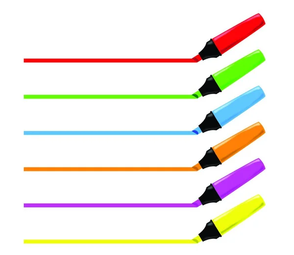 Collection Different Colour Highlighter Pens — Stock Vector