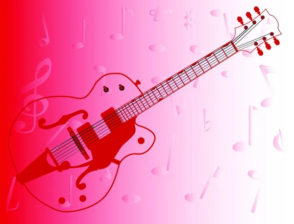 Típico Country Guitarra Occidental Contorno Sobre Fondo Rojo Notas Musicales — Vector de stock