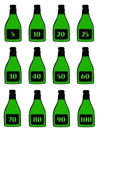 Collection Green Bottles Anniversary Numbers — Stock Vector