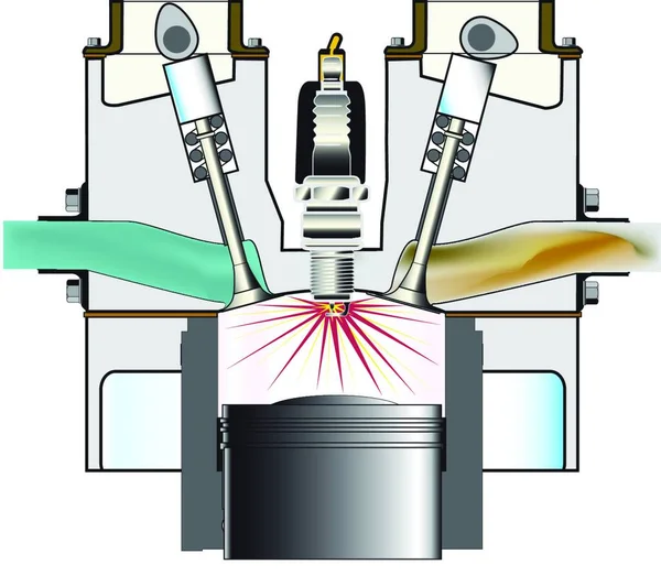 Motor Gasolina Cuatro Tiempos Carrera Encendido Sobre Fondo Blanco — Archivo Imágenes Vectoriales