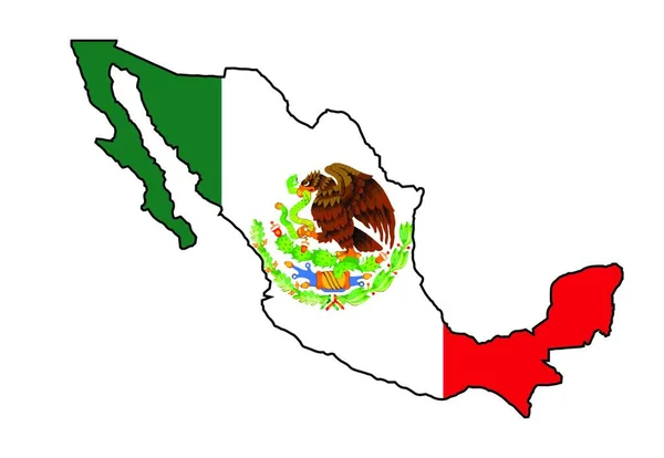 Silhuettkarta Över Mexiko Över Mexikansk Flagga — Stock vektor