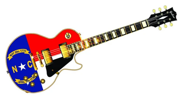 Definitivní Rock Roll Kytara Státní Vlajkou Severní Karolíny Izolované Přes — Stockový vektor