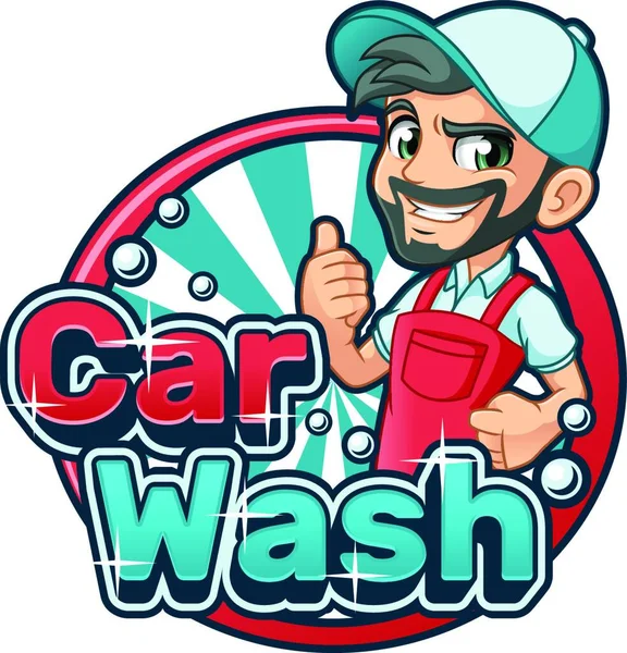 Car Wash Cartoon Logo Character Design Vector Illustration — Stock Vector