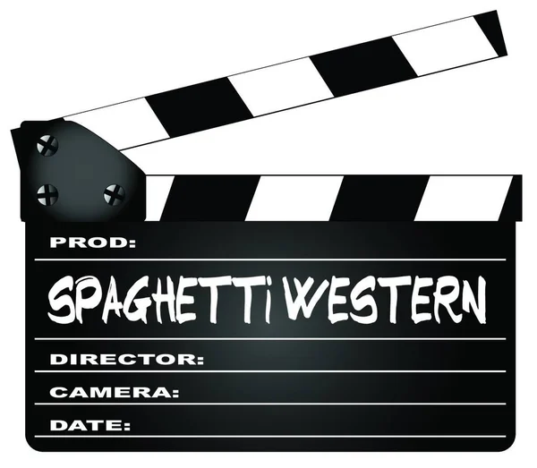 Typisk Film Clapperboard Med Legenden Spaghetti Västra Filmer Isolerad Vit — Stock vektor