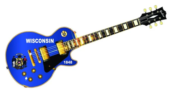 Guitare Rock Roll Définitive Avec Drapeau État Wisconsin Isolé Sur — Image vectorielle