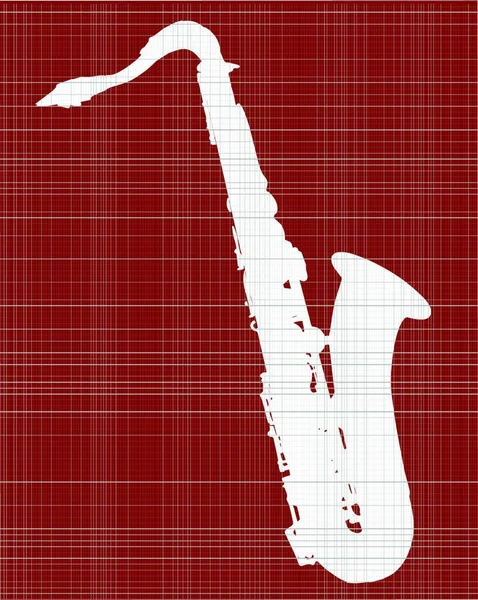 Una Silueta Saxofón Sobre Fondo Rojo — Vector de stock